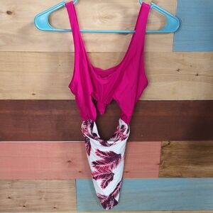 5/$25 Shein Pink Swimsuit with Leaf Print
